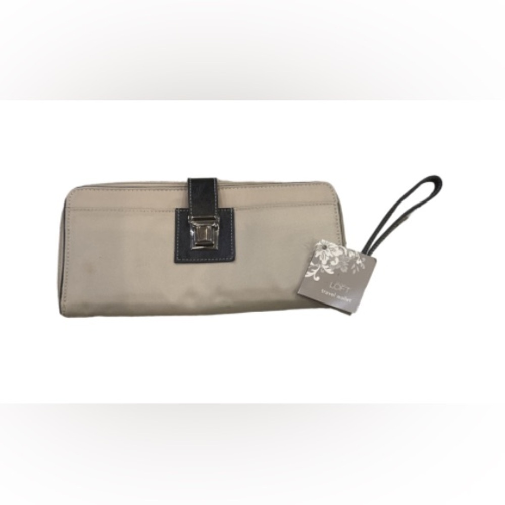 LOFT Cream and Black Travel wristlet Wallet